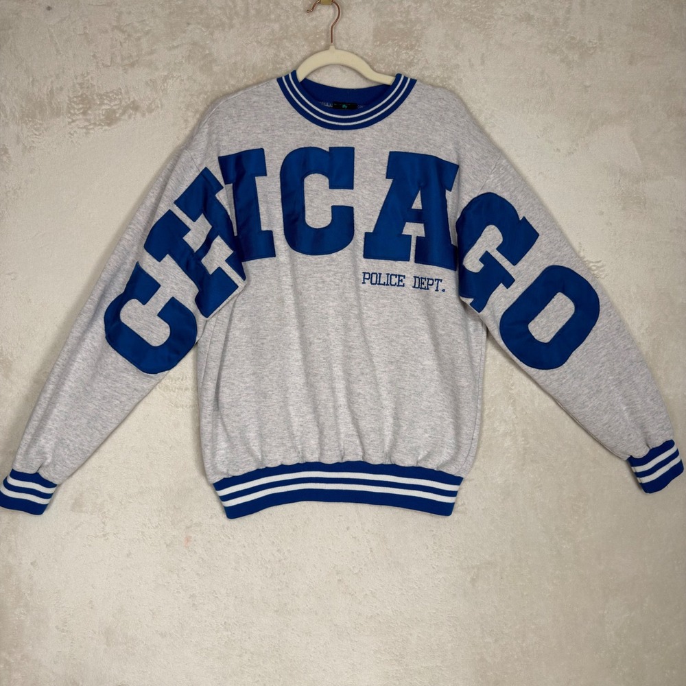 Vintage 90's Chicago Police Dept Sweatshirt Pioneer Sports L Gray Made in USA